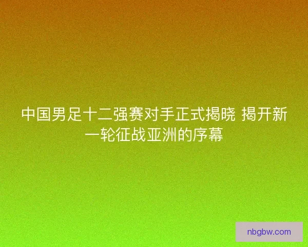 中国男足十二强赛对手正式揭晓 揭开新一轮征战亚洲的序幕